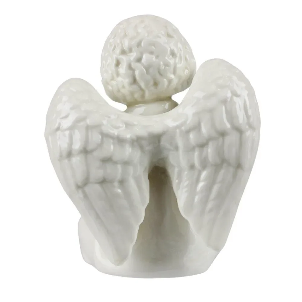 Ceramic Porcelain White Sitting Angel Holding Gift Box w/ Box Kitsch Cottagecore